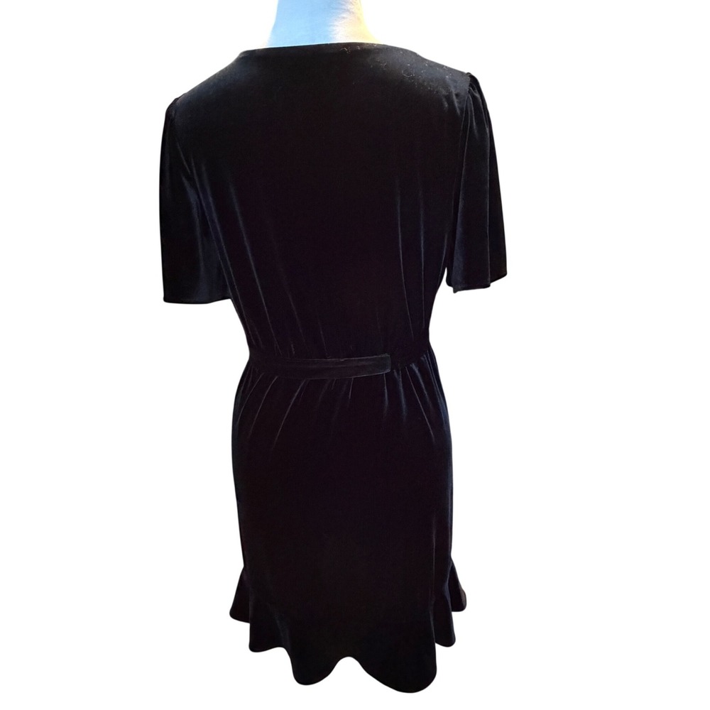 Black Velvet Flutter Sleeve Ruffle Hem‎ Mini Dress Tie WaistSize S KDR112327-D - Picture 3 of 6